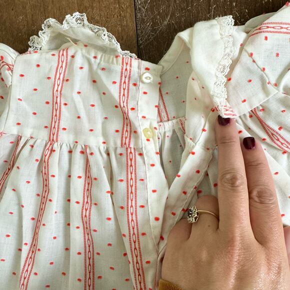 Honeysuckle Fashions Sears VINTAGE Baby Girl White Red‎ Dress Size Large / 12m - Picture 2 of 7